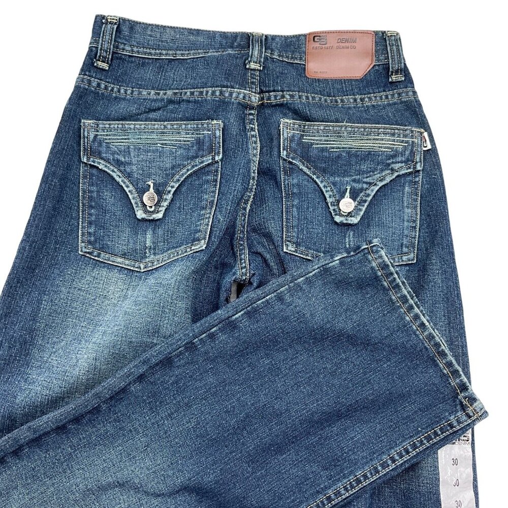 GS‎ 115 Jeans Men 30Wx31L Blue Mid Rise Distressed Y2K Hip Hop Streetwear NWT